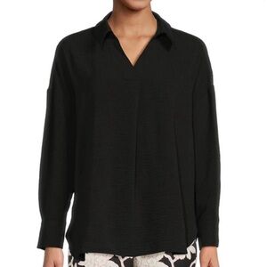 ADRIANNA PAPELL Airflow Collared Tunic Top Black Size Medium NWT
